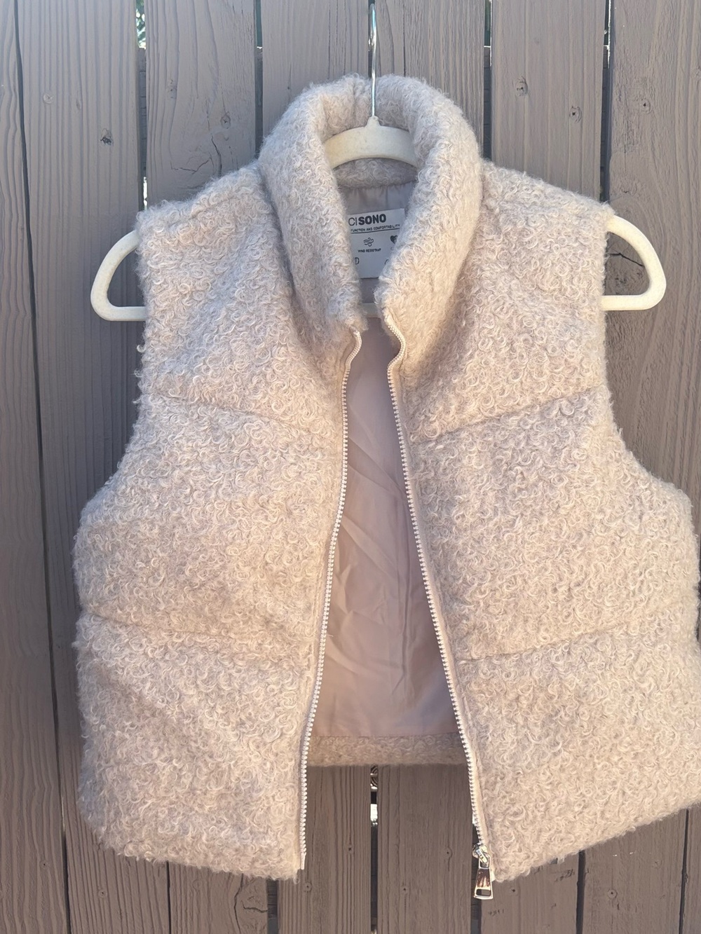 Ci Sono Cream Bouclé Puffer Vest